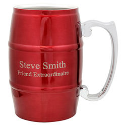 Personalized Stainless Steel Beer Barrel Mug in Red