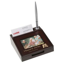 Personalized Wood Business Card Holder with Pen and Picture Frame