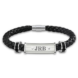 Father's Personalized Diamond and Braided Leather Bracelet