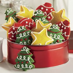 Colorful Decorated Christmas Cookies in Tin