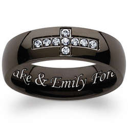 Engraved Black Titanum and Cubic Zirconia Cross Band