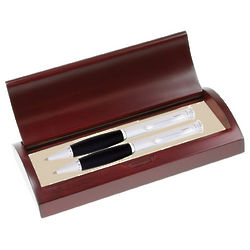 Personalized Ballpoint Pen and Pencil Set in Wooden Case