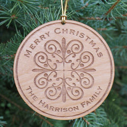 Engraved Wooden Merry Christmas Round Ornament