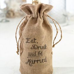 Eat, Drink and Be Married Burlap Wine Bag
