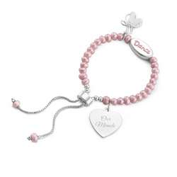Girl's Pink Pearl Dance Bracelet with Engravable Filigree Heart