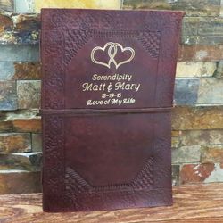 Personalized Hearts Leather Guest Book