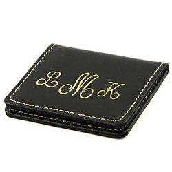 Personalized Black Leather Compact