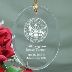 Personalized U.S. Army Memorial Oval Glass Ornament
