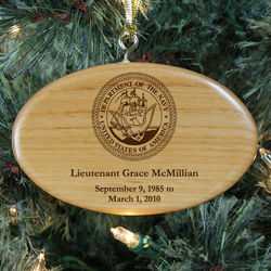 Engraved Navy Memorial Wooden Oval Ornament