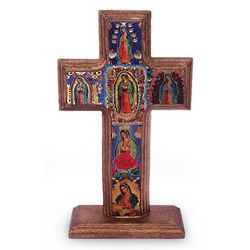 Guadalupe of Tepeyac Cross Decouage Sculpture