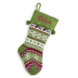 Personalized Green Knit Argyle Design Christmas Stocking
