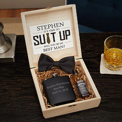3 Line Personalized Wooden Crate Filled with Groomsmen Gifts