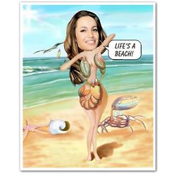 Beach Time Personalzied Caricature Print from Photo
