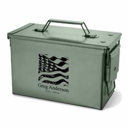 Personalized Metal Ammo Box with American Flag Design