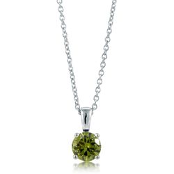 Sterling Silver Round Simulated Peridot CZ Solitaire Pendant
