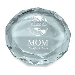 World's Best Mom Personalized Round Glass Paperweight