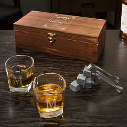 Stillhouse Engraved Shot Glass & Whiskey Stones Wooden Box Set