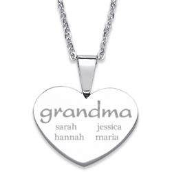 Stainless Steel Grandma with Names Heart Necklace