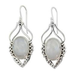 Passion Leaf Rainbow Moonstone Sterling Silver Earrings