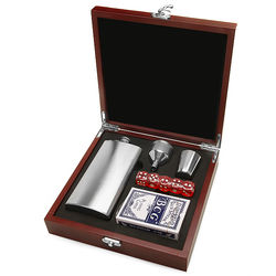 Engraved Man Cave Box with Flask & Gaming Set