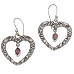 Heartfelt Vines Garnet Dangle Earrings
