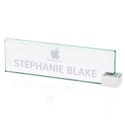 Personalized Jade Glass Desk Nameplate with Chrome Holder