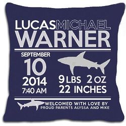 Personalized New Baby Birth Announcement Shark Pillow