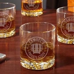 Private Stock Whiskey Barrel Engraved Rocks Glasses