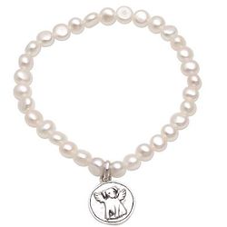 Canine Angel Cultured Pearl Stretch Charm Bracelet