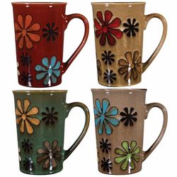 Four 16-Ounce Flower Latte Mugs
