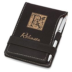 Initial Monogram Black Leatherette Notepad with Pen