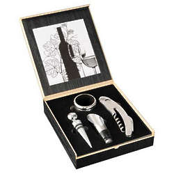 Four Piece Wine Accessories Set in Wood Box