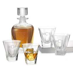 Four Fusion Double Old Fashioned Glasses and Decanter Set