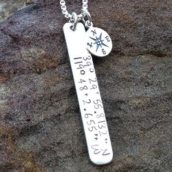 Men's Sterling Silver Personalized Latitude Longitude Necklace