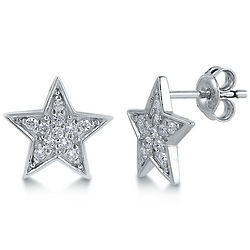 Sterling Silver Cubic Zirconia Star Stud Earrings