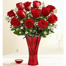 Valentine's Day Rose Romance in Red Vase
