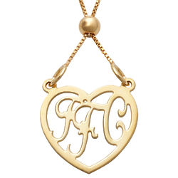 Gold Over Sterling Heart Monogram Adjustable Necklace