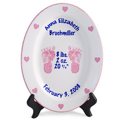 Personalized Oval Girls Birth Plate with Footprints