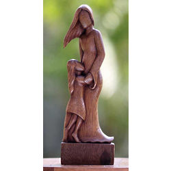 Mother and Daughter Wood Sculpture