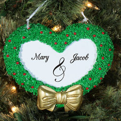 Heart Wreath Two Names Engraved Christmas Ornament