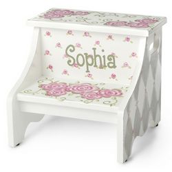 Gray Rose Hand-Painted Stool