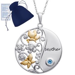 Mothers Love Birthstone Two Tone Pendant