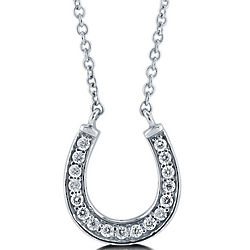 Cubic Zirconia Sterling Silver Lucky Horseshoe Pendant Necklace