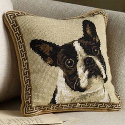Boston Terrier Needlepoint Pillow