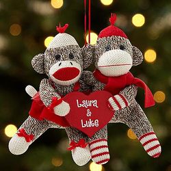 Personalized Sock Monkey Couple Christmas Ornament