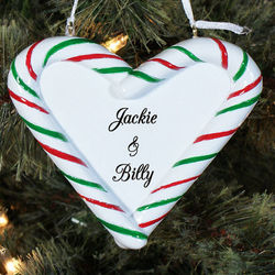 Engraved Heart Candy Cane Christmas Ornament