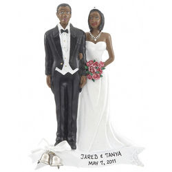 Personalized African American Wedding Couple Christmas Ornament