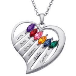 Silvertone Personalized Family Name and Birthstone Heart Pendant