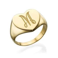 Gold Plated Heart Shaped Signet Ring with Initial