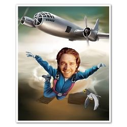 Sky Diver Caricature Personalized Print from Photo